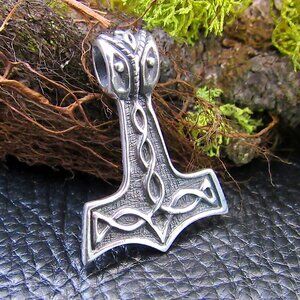 Solid 925 Sterling Silver Celtic Knot Norse Thor's Hammer Slide Pendant Amulet